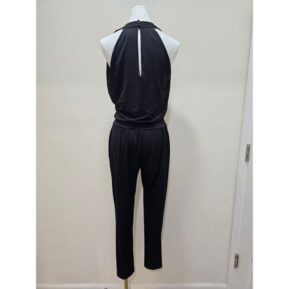 White House Black Market Sleeveless Black Jumpsuit Stretchy V Neck Glam Size 2 - Picture 4 of 10
